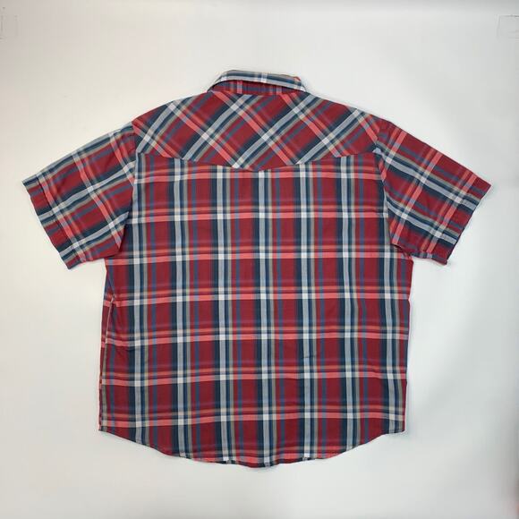 Plains Western Shirt Mens 2X Tall Red Plaid Pearl Snap Lightweight Short Sleeve - Picture 6 of 9